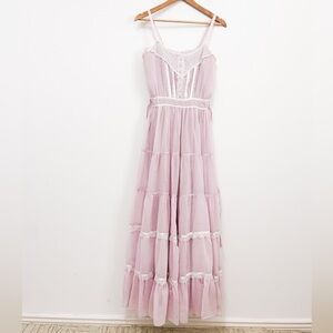 Gunne Sax Light Pink Tiered Ruffle Gauzy Prairie Dress size 11 / XS Vintage
